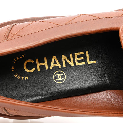 Chanel Calfskin Quilted CC Mocassin Loafers 38 Light Brown 7 of 7