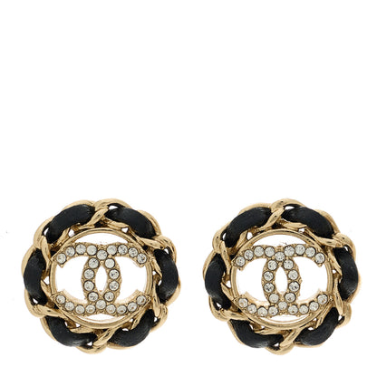 Chanel Crystal Lambskin Chain CC Stud Earrings Black Gold 1 of 5