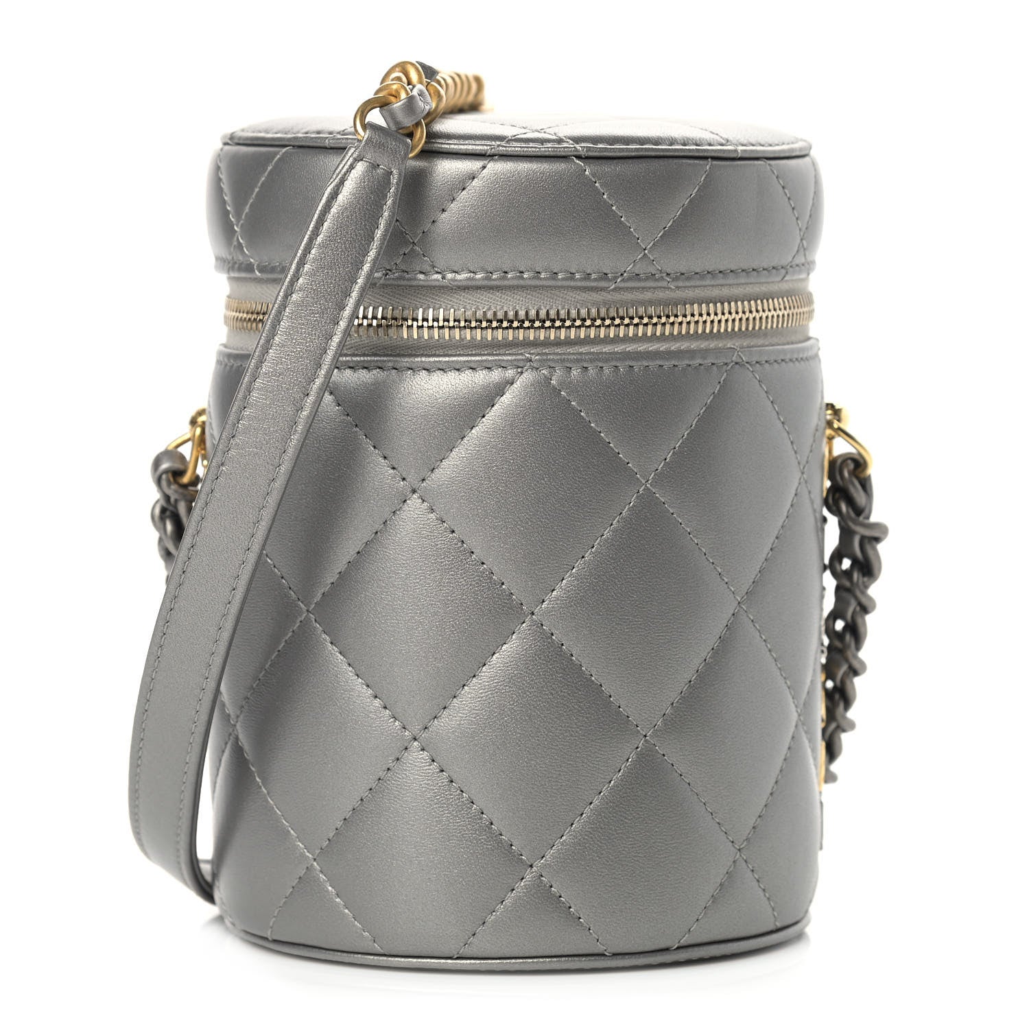 Chanel Metallic Lambskin Quilted Side Note Vanity Grey 1 of 10