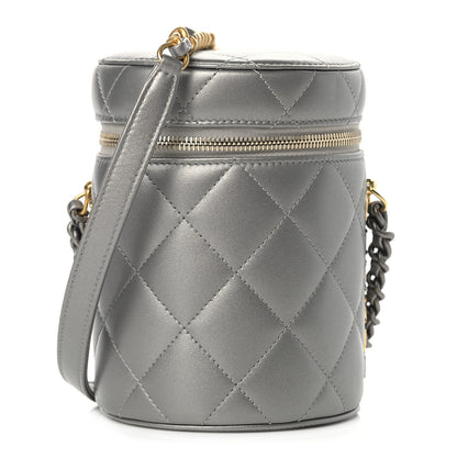 Chanel Metallic Lambskin Quilted Side Note Vanity Grey 1 of 10