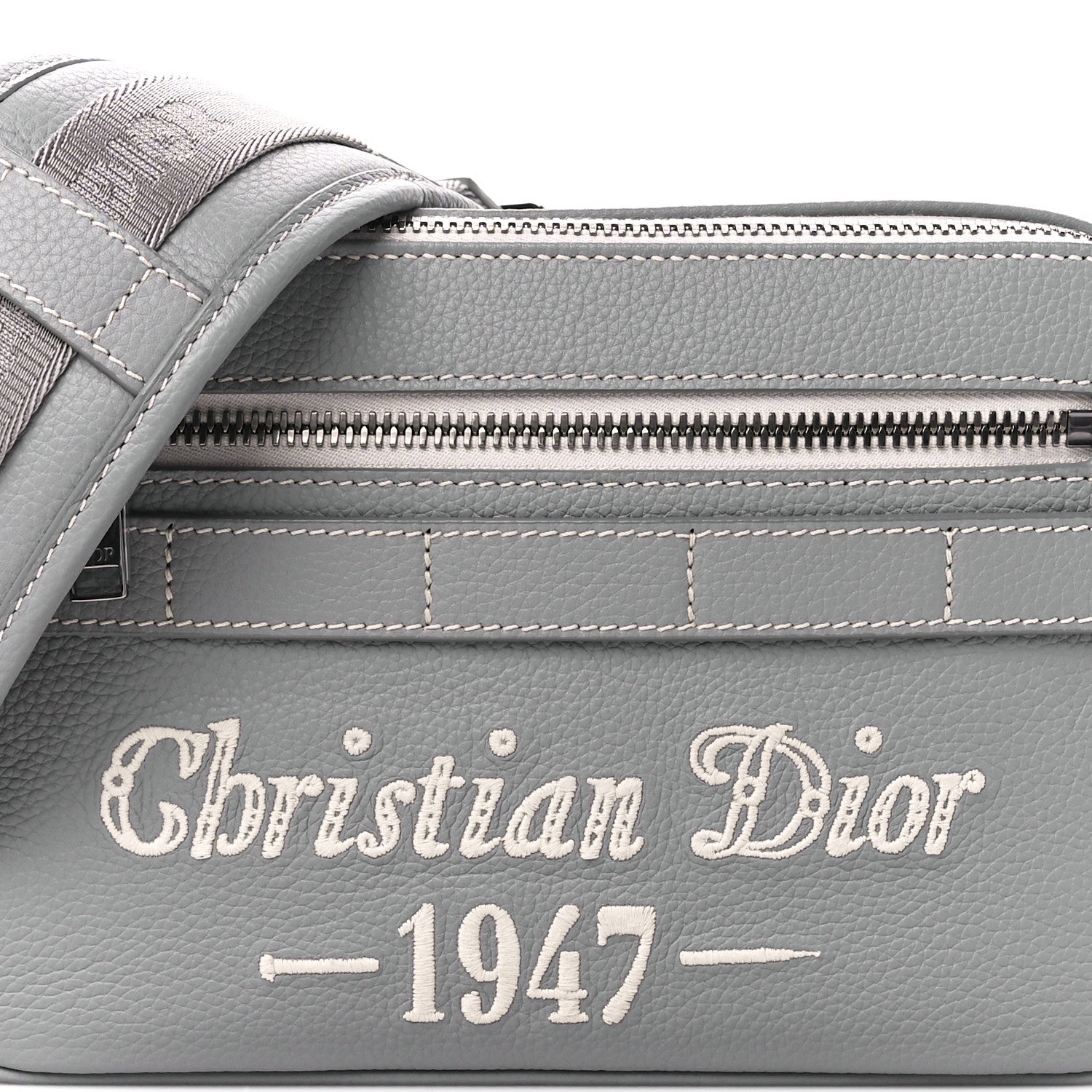 Christian Dior X BIRKENSTOCK Grained Calfskin Embroidered Safari Messenger Grey White 8 of 10