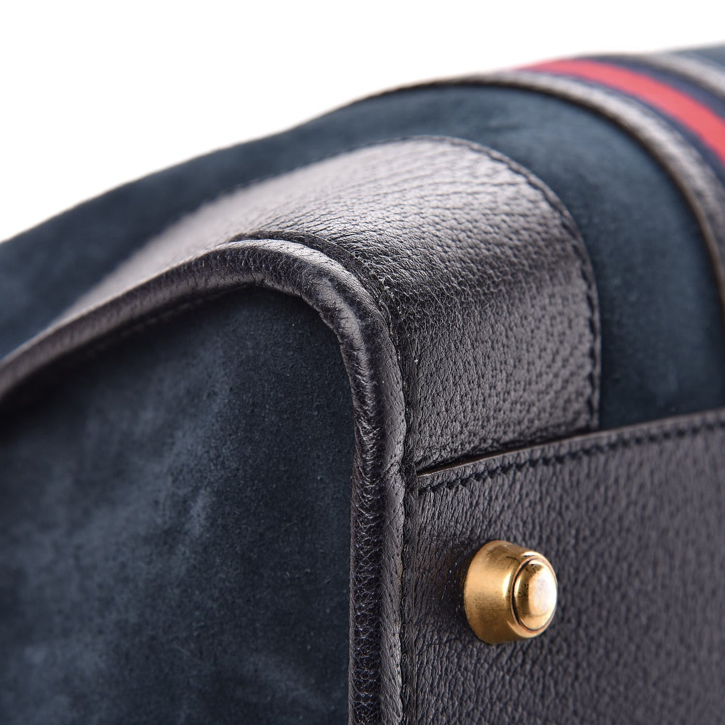 Suede Daino Textured Dollar Calfskin Web Large Duffle Bag Blue