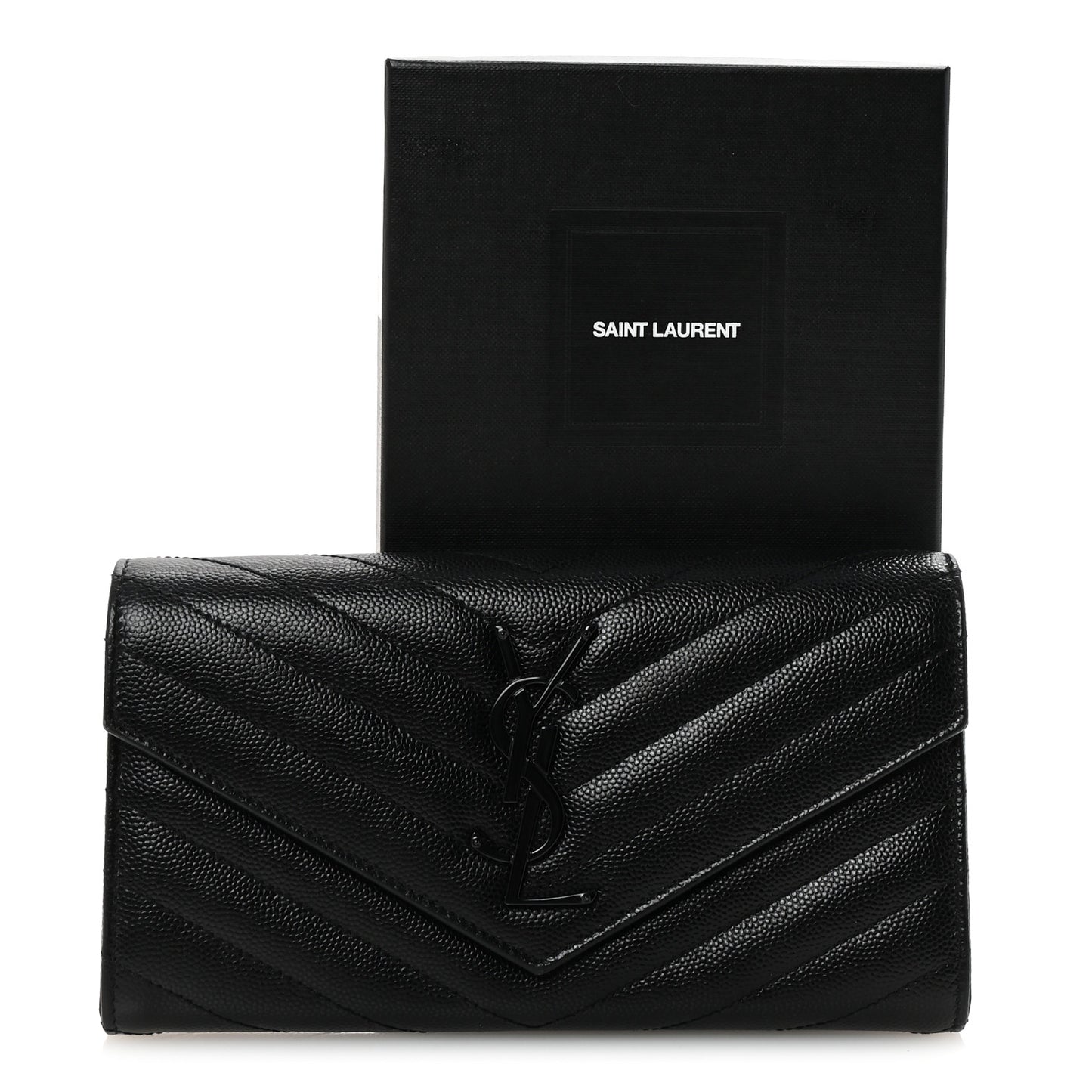 Grain De Poudre Matelasse Chevron Monogram Flap Wallet Black