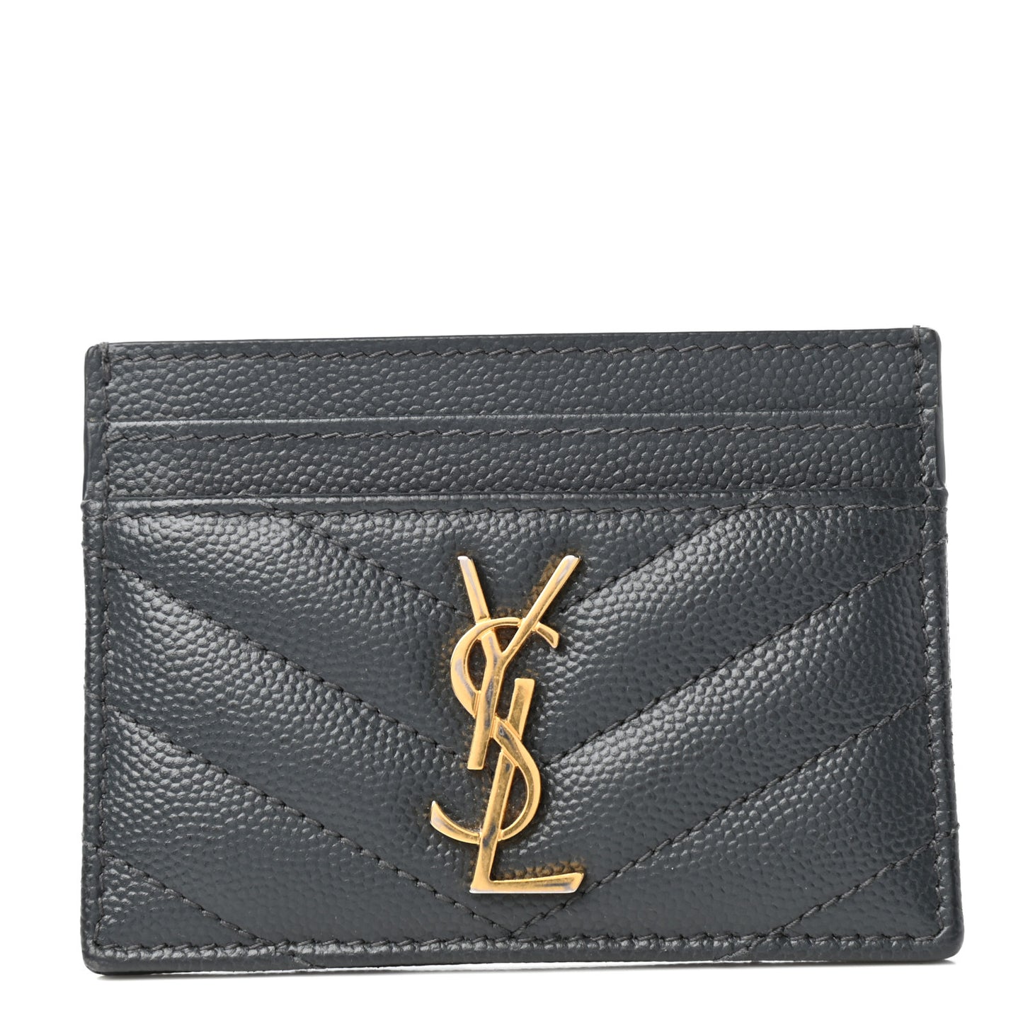 Grain De Poudre Matelasse Chevron Monogram Credit Card Case Coal