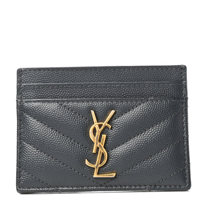 Saint Laurent Grain De Poudre Matelasse Chevron Monogram Credit Card Case Coal 1 of 6