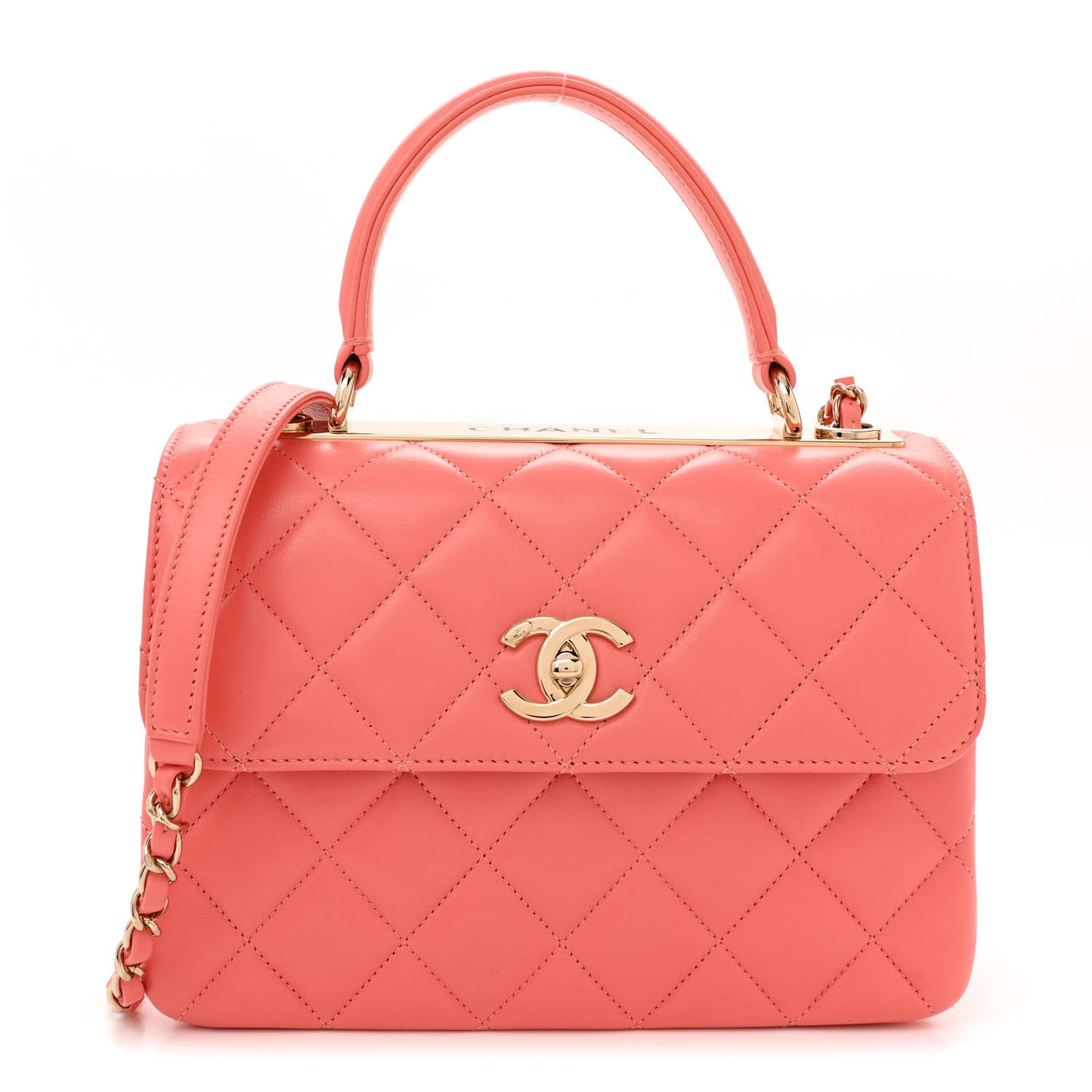 Lambskin Quilted Small Trendy Chain CC Flap Dual Handle Bag Coral