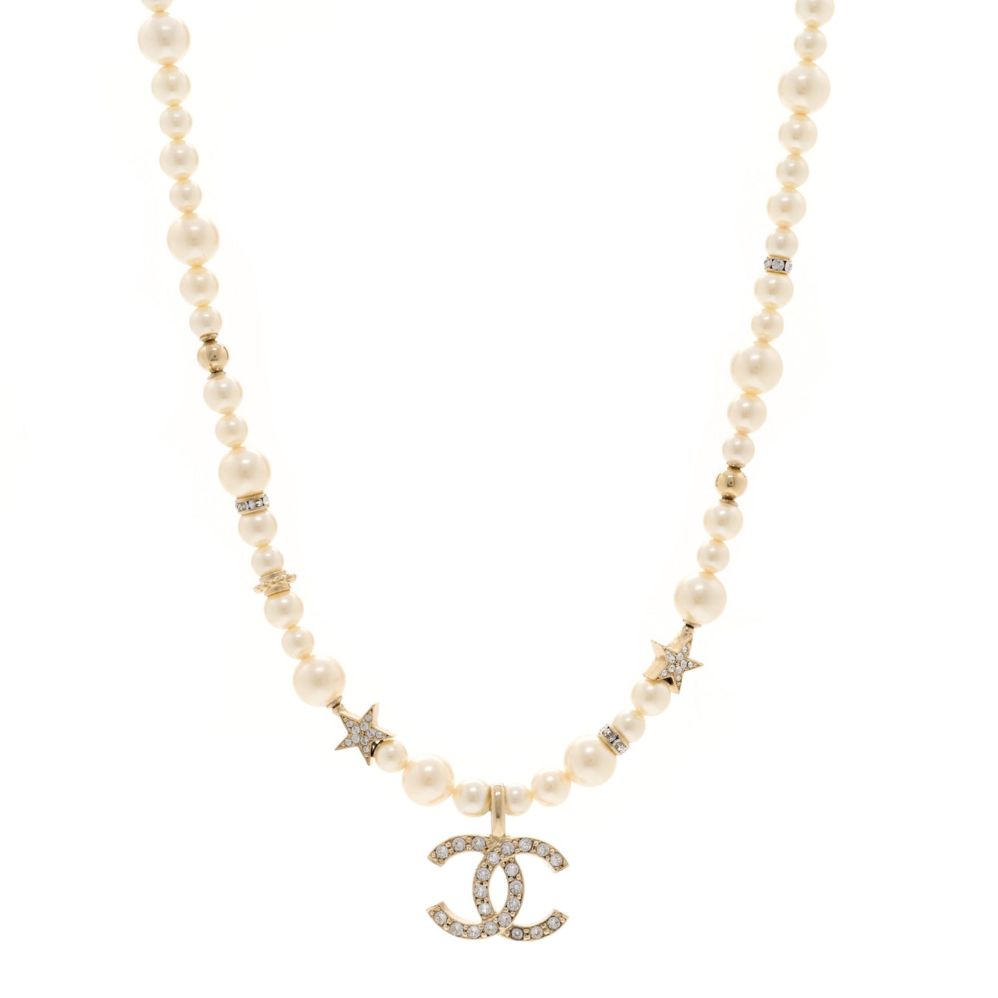 Pearl Crystal CC Star Choker Necklace Gold