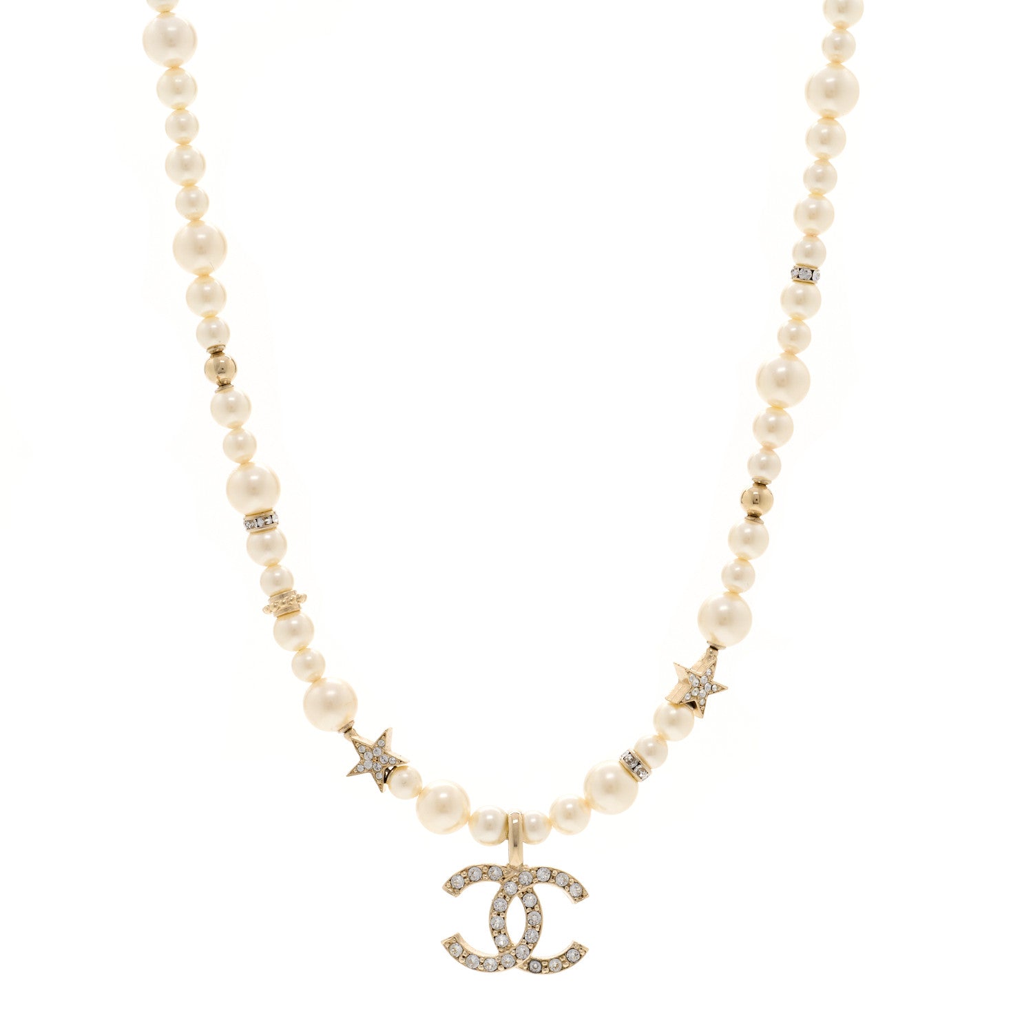Chanel Pearl Crystal CC Star Choker Necklace Gold 1 of 6
