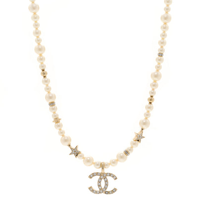 Chanel Pearl Crystal CC Star Choker Necklace Gold 1 of 6