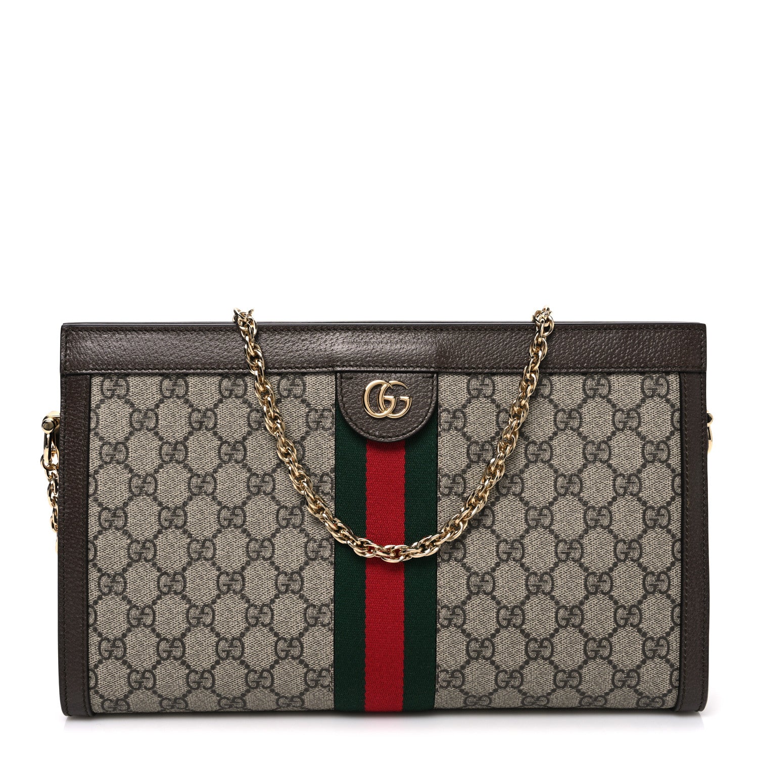 Gucci GG Supreme Monogram Web Medium Ophidia Chain Shoulder Bag Brown 1 of 10