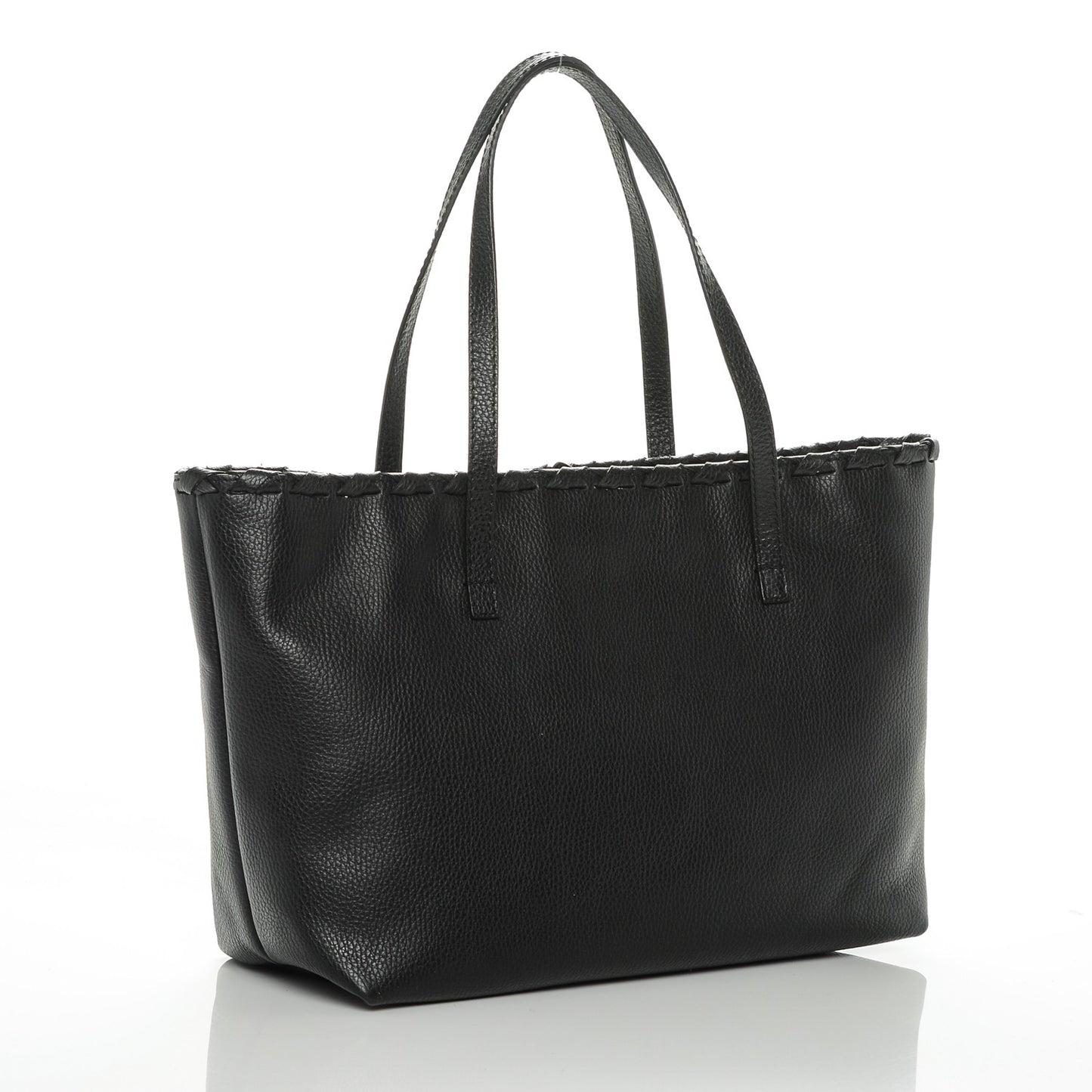 Pebbled Calfskin Bamboo Tassel Tote Black