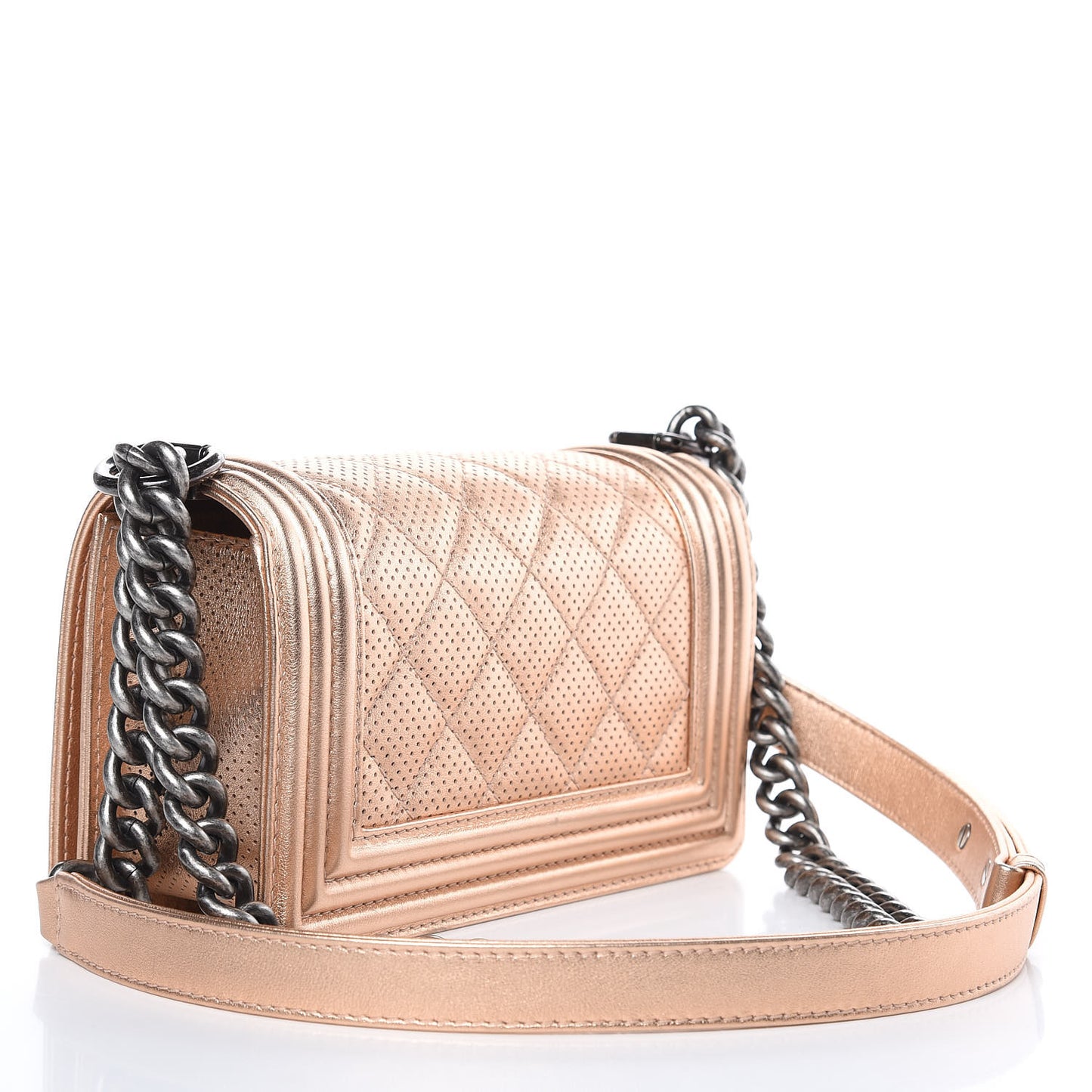 Metallic Calfskin Perforated Small Boy Flap Rose Gold