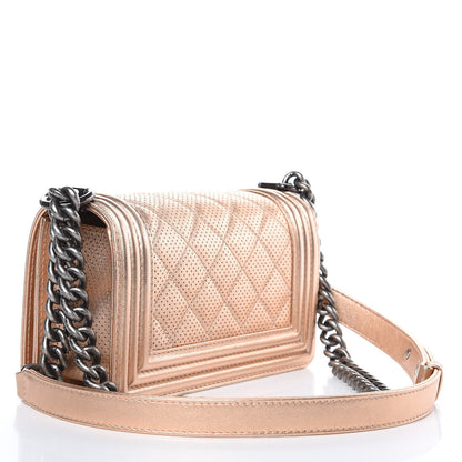 Chanel Metallic Calfskin Perforated Small Boy Flap Rose Gold 3 of 11