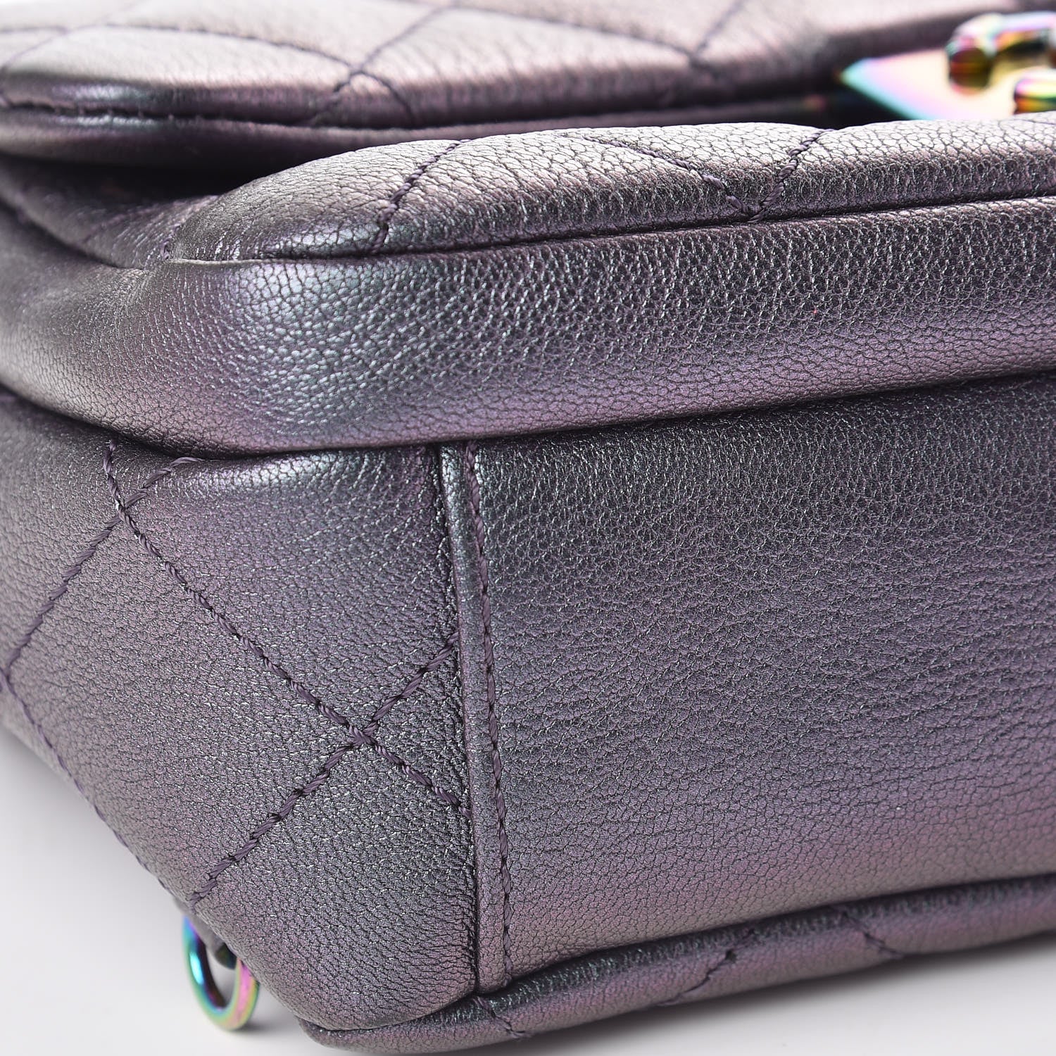Chanel Iridescent Goatskin Quilted Small Double Carry Waist Chain Flap Purple 11 of 12
