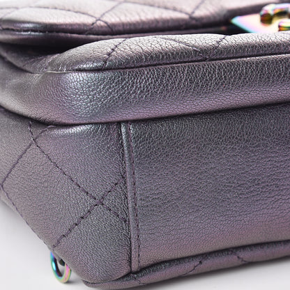 Chanel Iridescent Goatskin Quilted Small Double Carry Waist Chain Flap Purple 11 of 12