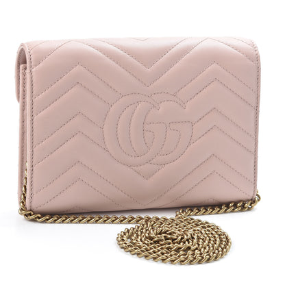 Gucci Calfskin Matelasse GG Marmont Chain Wallet Perfect Pink 2 of 9