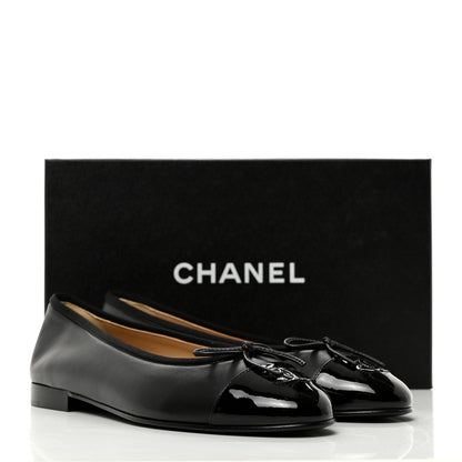 Chanel Lambskin Patent CC Cap Toe Ballerina Flats 39 Black 9 of 9