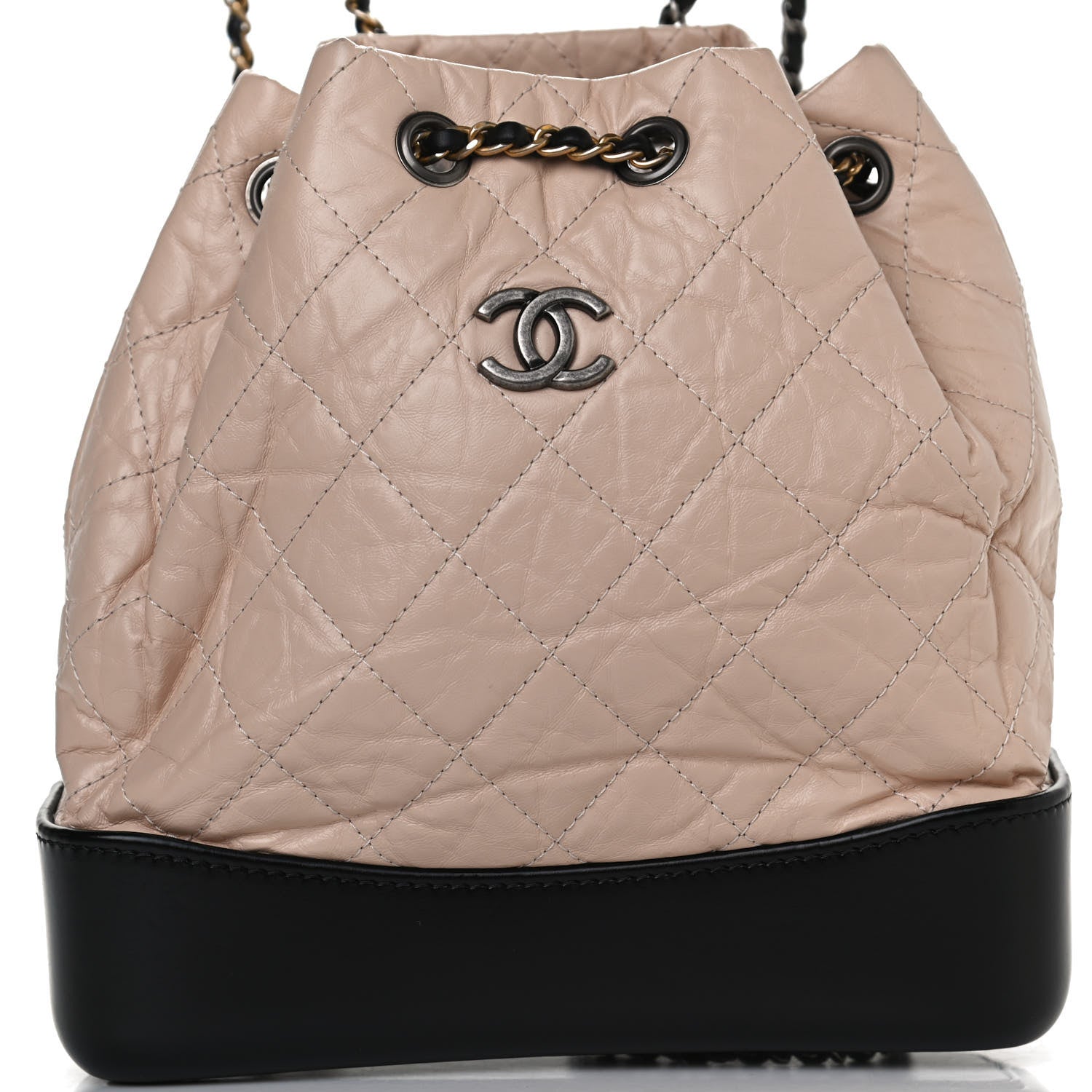 Chanel Aged Calfskin Quilted Small Gabrielle Backpack Beige Black 8 of 12