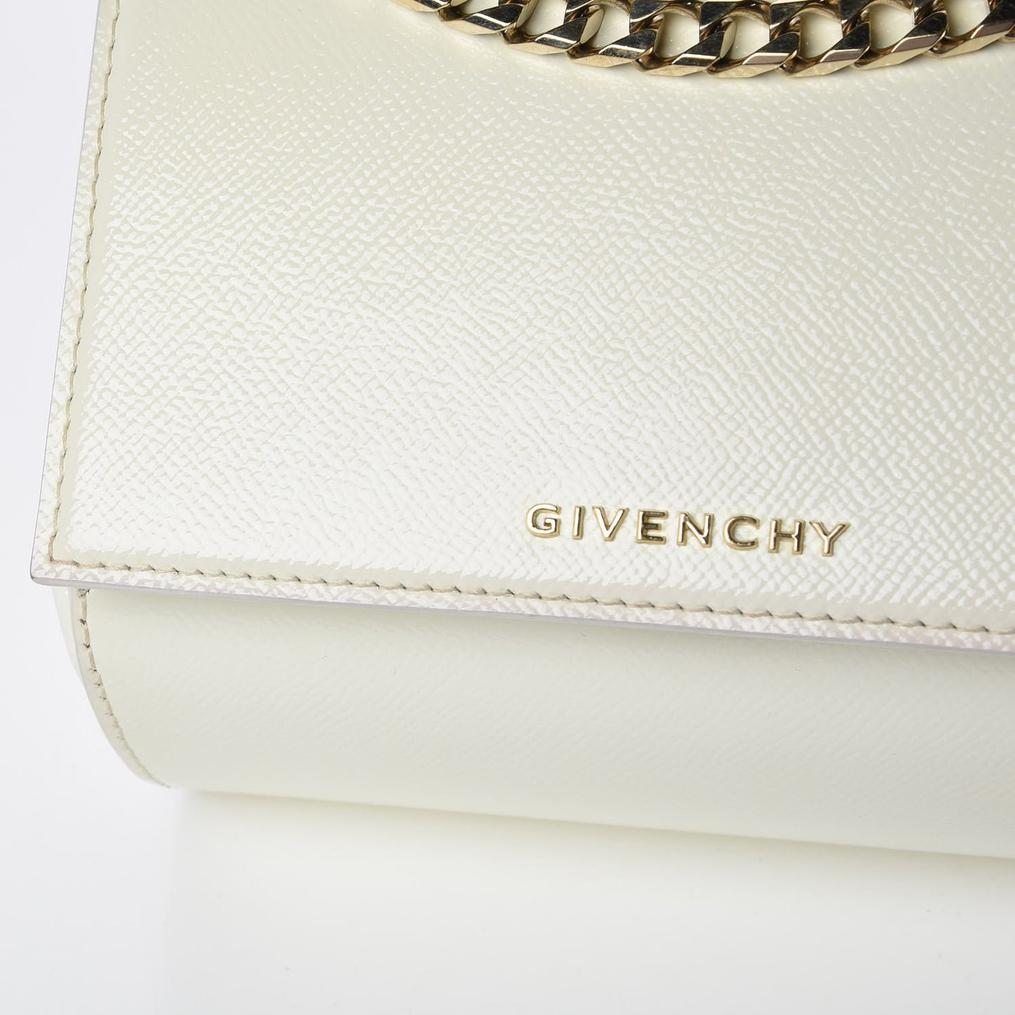 Patent Calfskin Mini Pandora Box Chain Crossbody Bag White