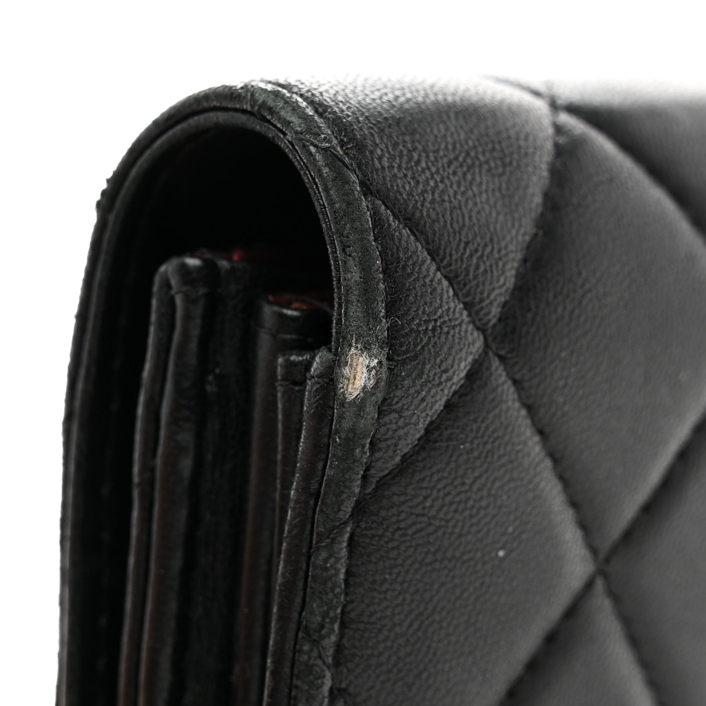 Lambskin Quilted Large Gusset Flap Wallet Black
