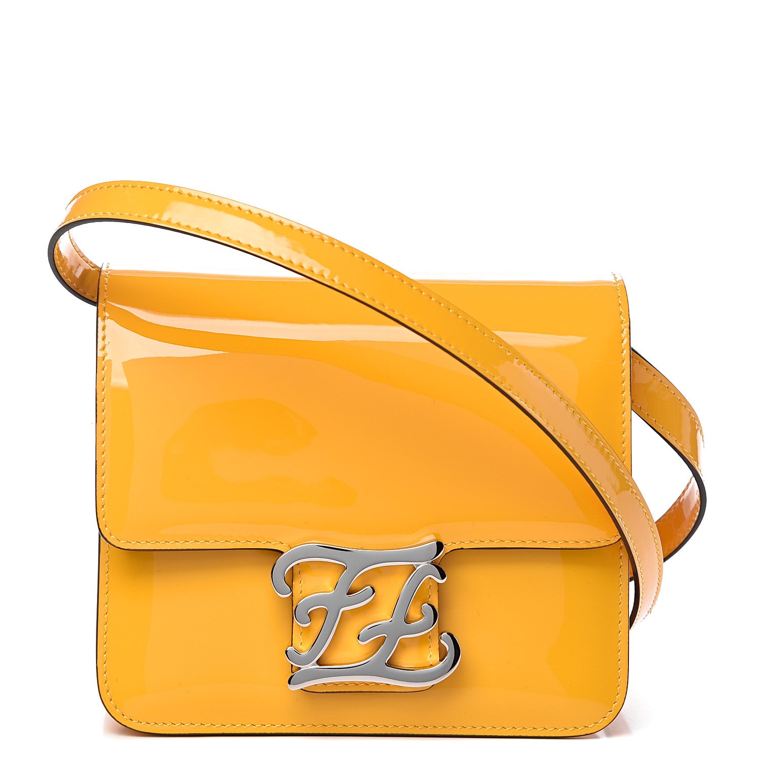 Fendi Vitello Vernice Mou Karligraphy Crossbody Bag Giallo 1 of 10