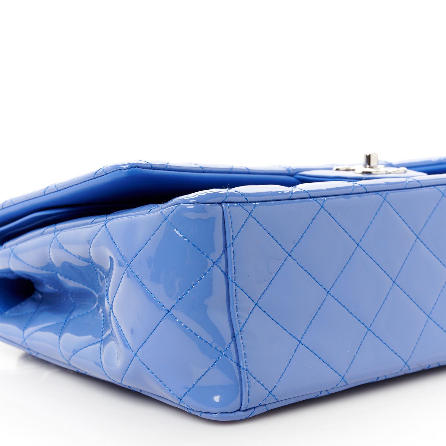 Patent Calfskin Quilted Maxi Double Flap Blue