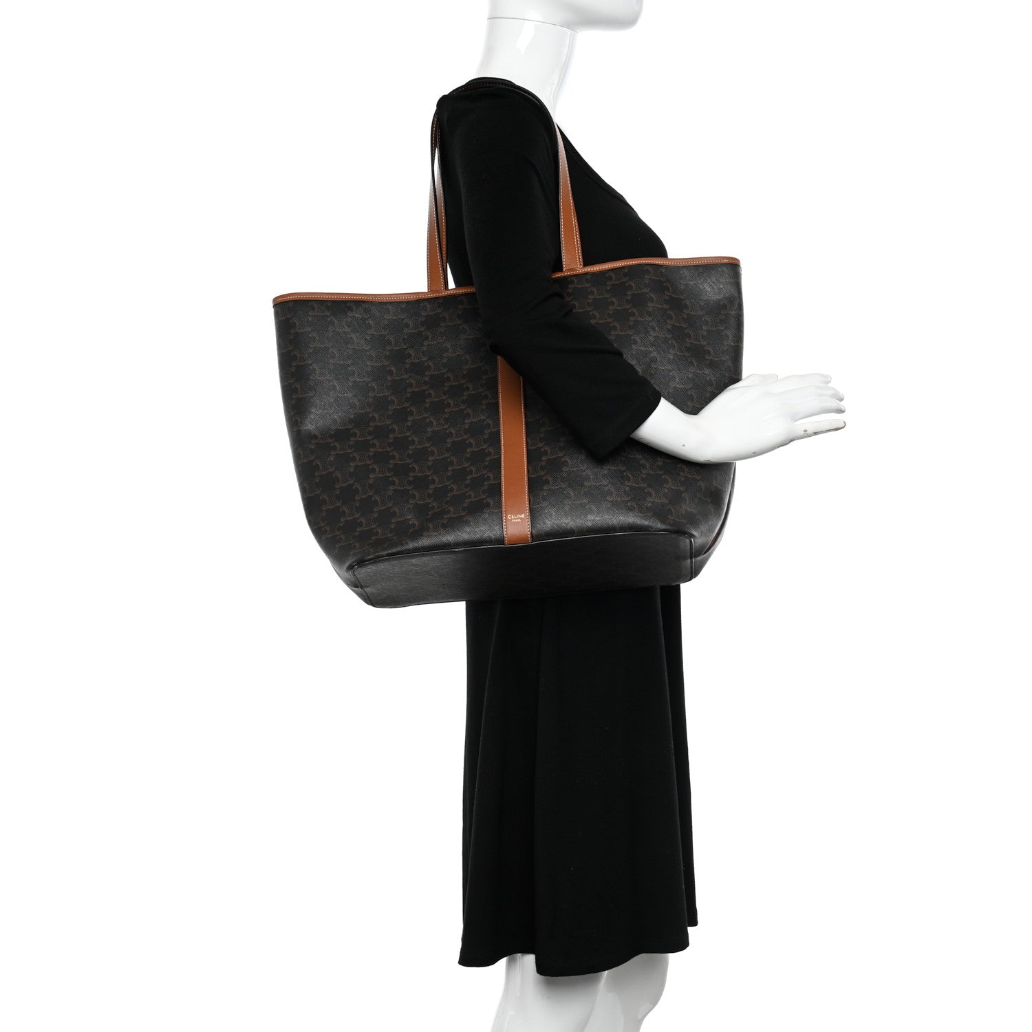 Celine Triomphe Canvas Calfskin Medium Cabas Bag Tan 2 of 10