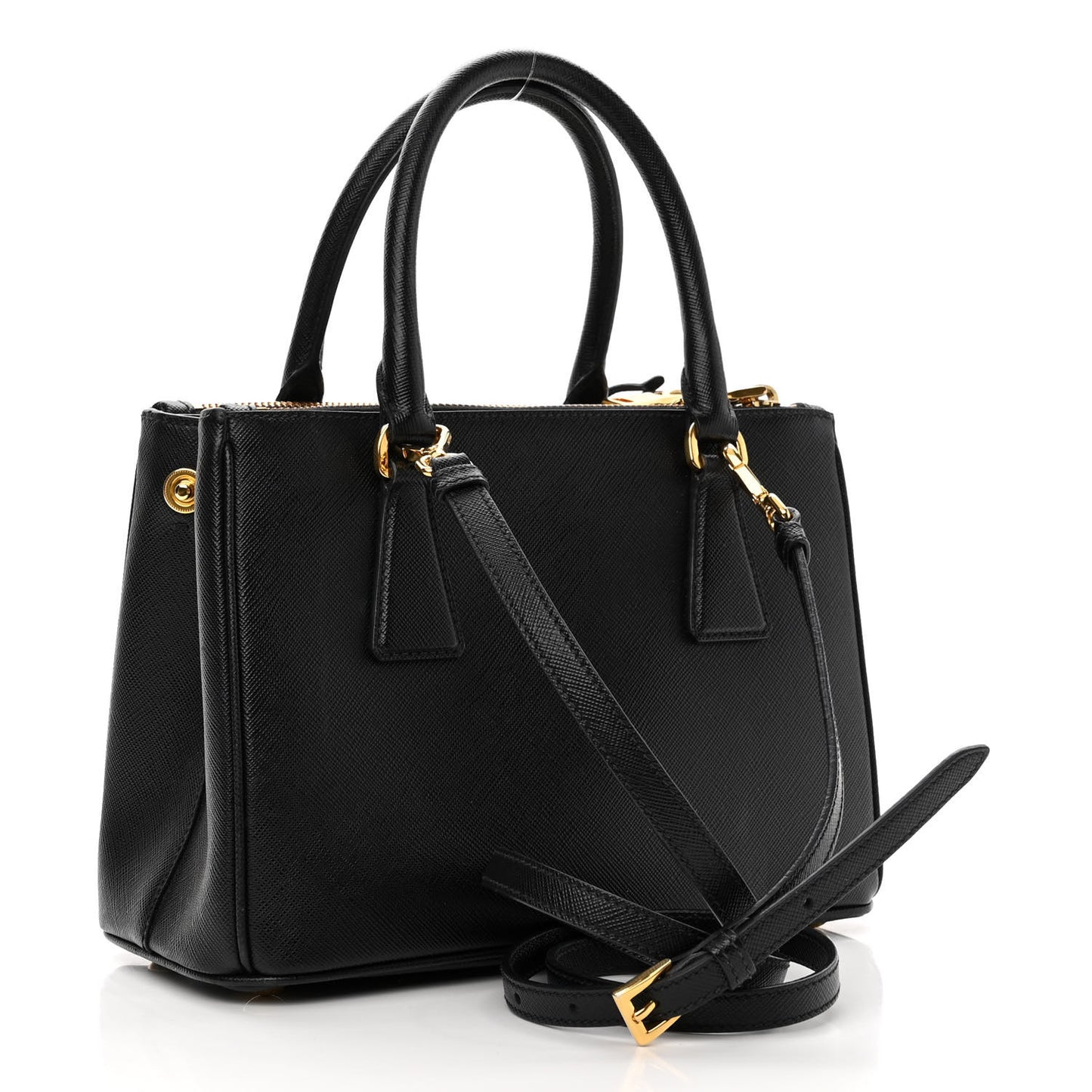 Saffiano Lux Mini Galleria Double Zip Tote Black