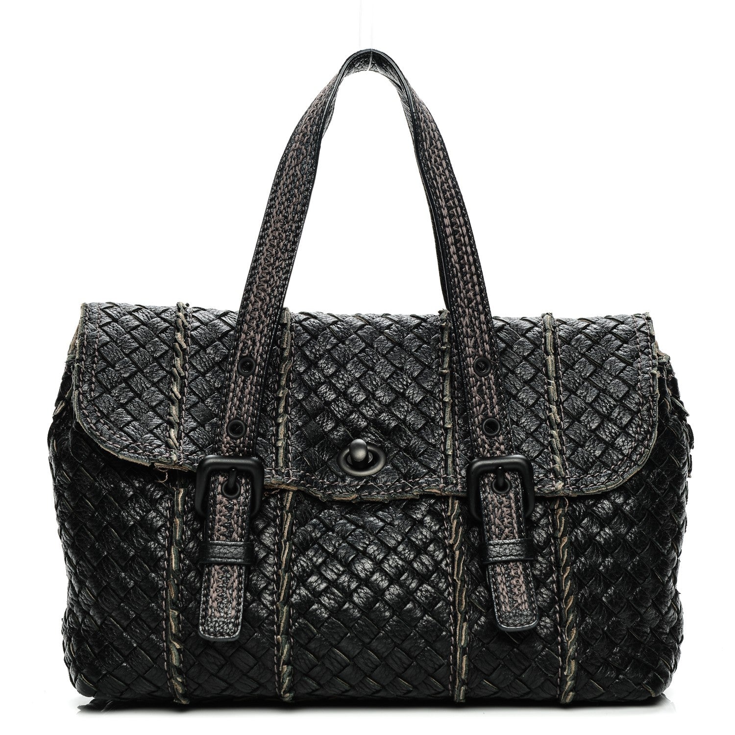 Bottega Veneta Cervo Intrecciato Satchel Nero Black 1 of 7