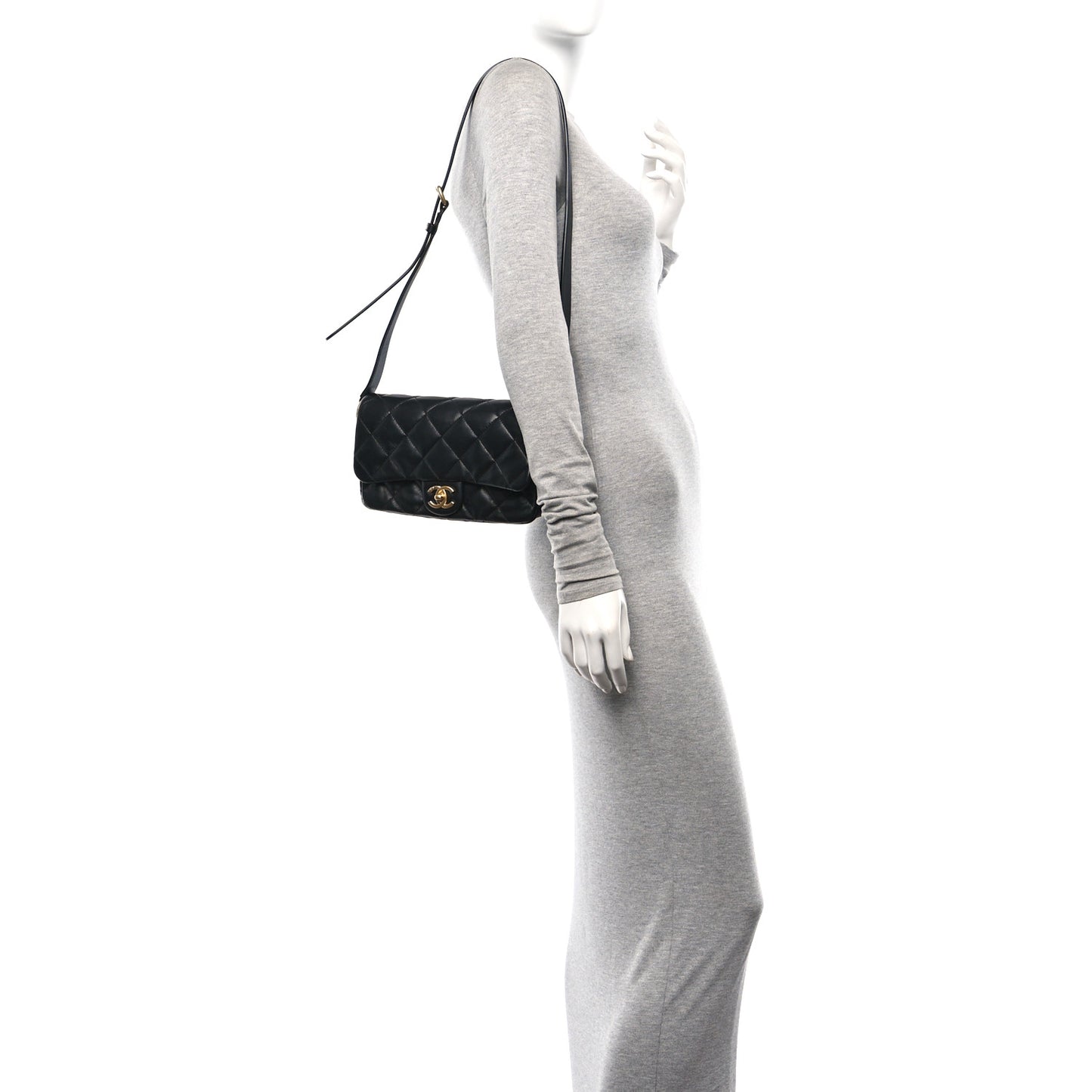 Lambskin Quilted CC Flap Shoulder Bag Black