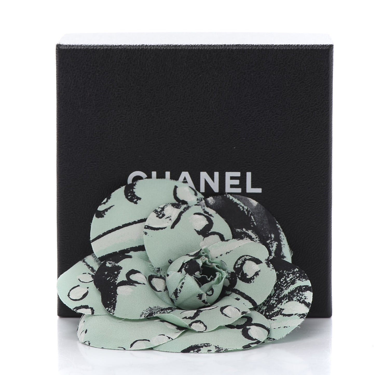 Silk Camellia Brooch Pin Green Black