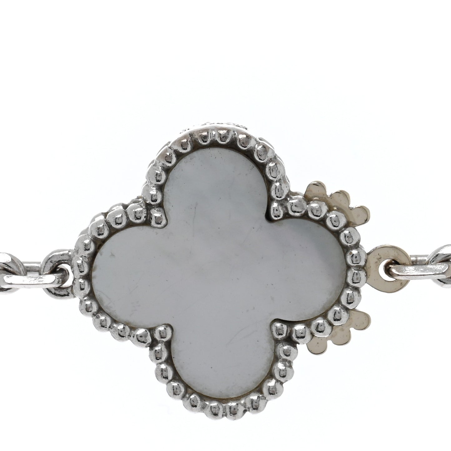 18K White Gold Mother of Pearl Chalcedony 16 Motifs Magic Alhambra Necklace