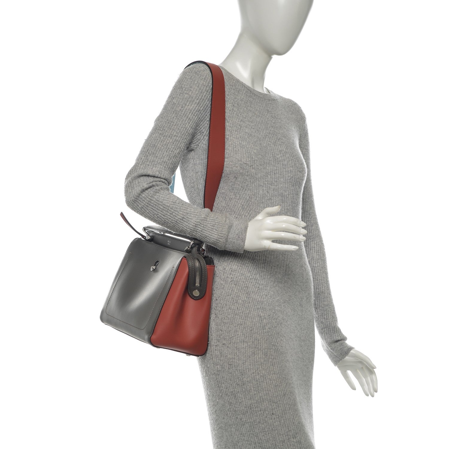 Fendi Vitello Baltico DotCom Satchel Carbone Bloody Mary Light Blue 2 of 8