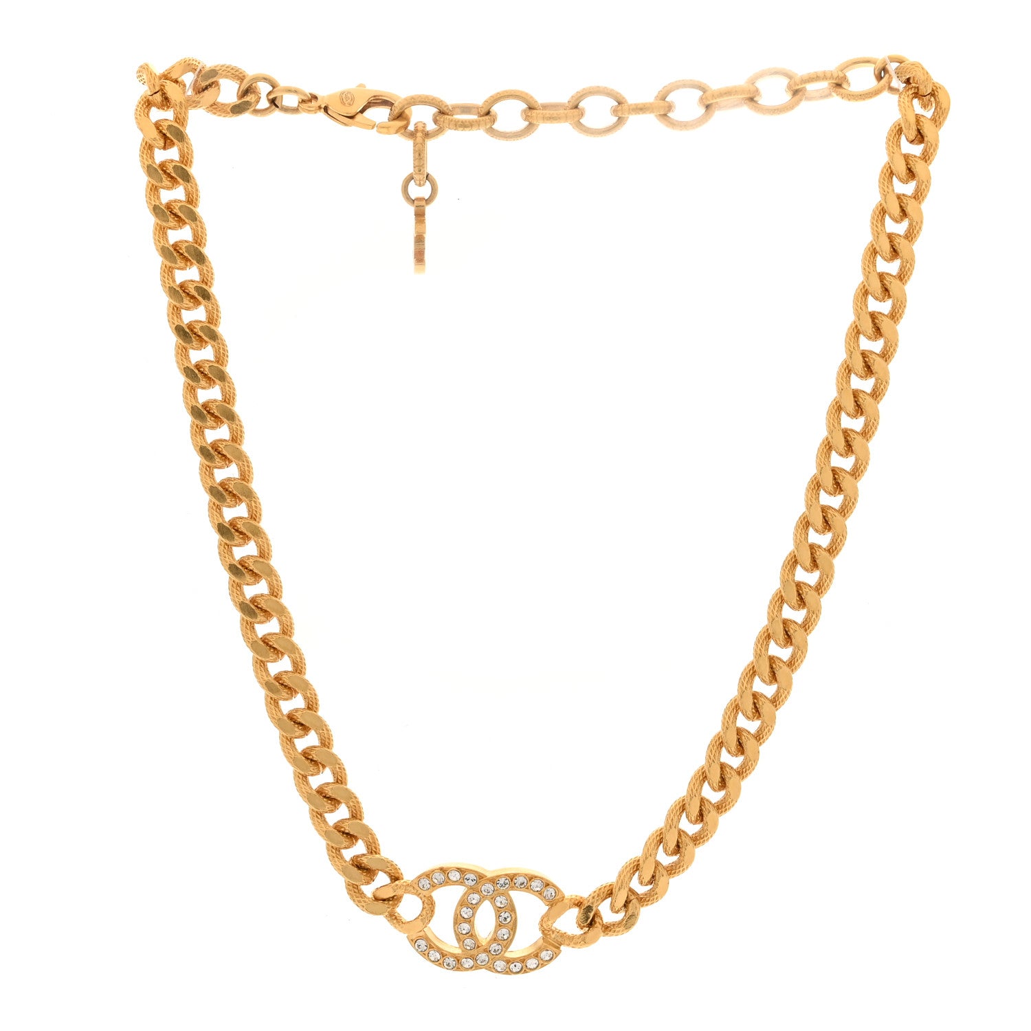 Chanel Metal Crystal Textured CC Chain Choker Necklace Gold 3 of 5