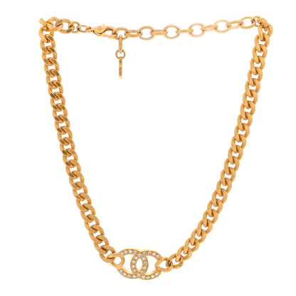 Chanel Metal Crystal Textured CC Chain Choker Necklace Gold 3 of 5