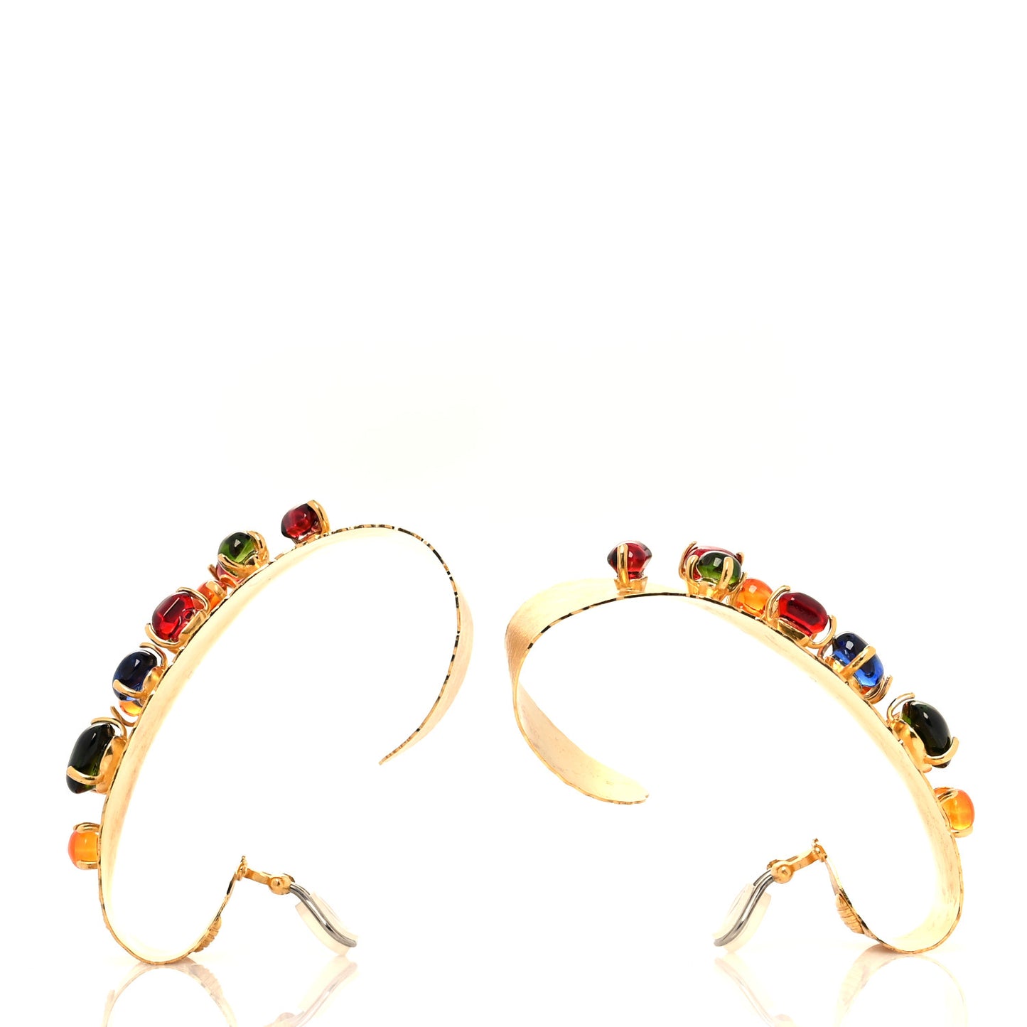 Metal Crystal Cabochon Clip On Earrings Aged Gold