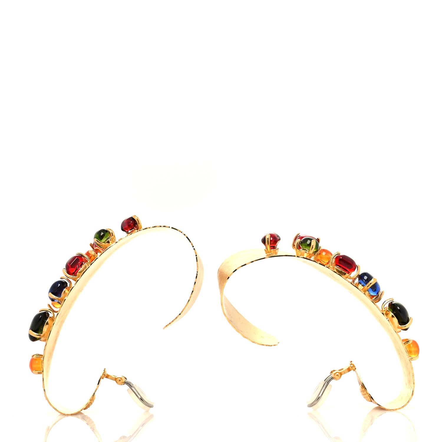Gucci Metal Crystal Cabochon Clip On Earrings Aged Gold 3 of 5