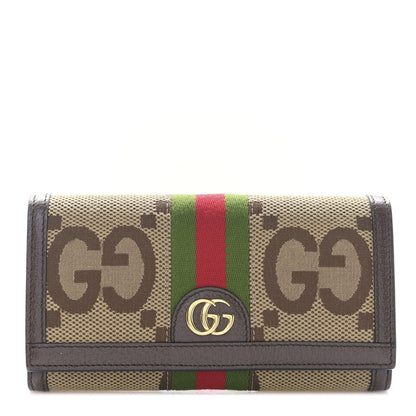 Gucci Monogram Jumbo GG Textured Dollar Calfskin Web Ophidia Continental Wallet Camel Ebony New Acero 1 of 10