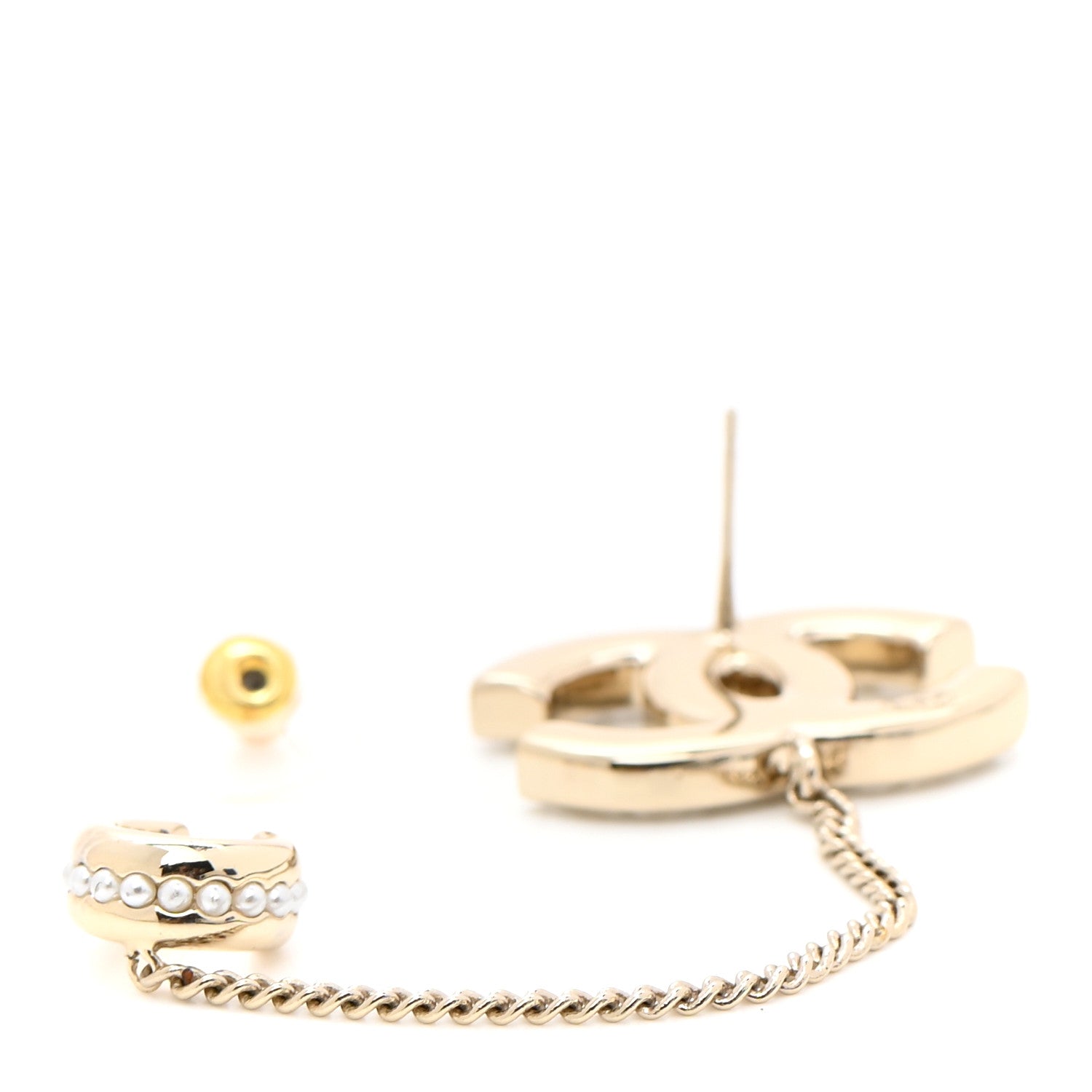 Chanel Pearl CC Chain Cuff Single Earring Gold Pearly White 3 of 4
