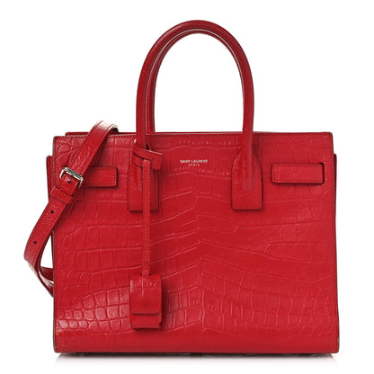 Saint Laurent Calfskin Crocodile Embossed Baby Sac De Jour Red 3 of 14