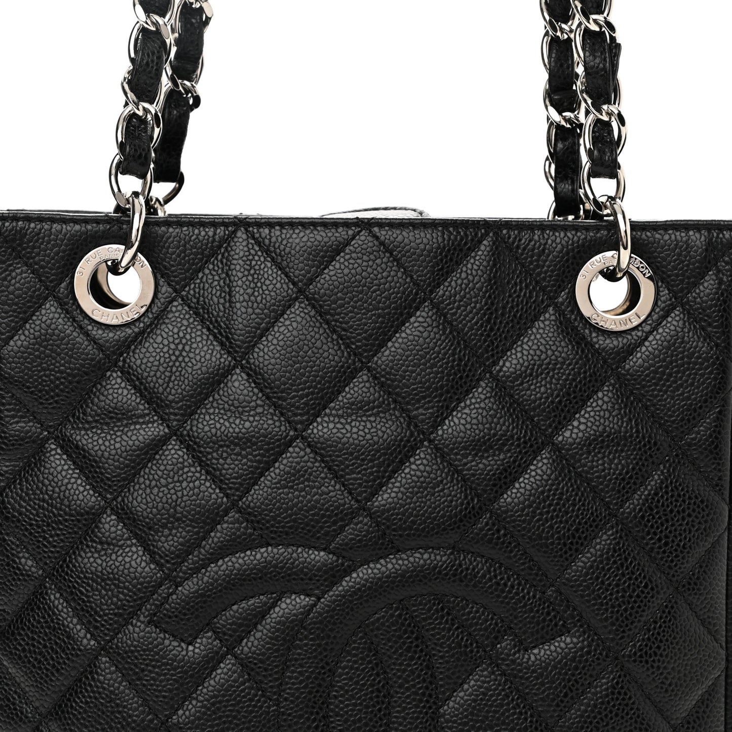 Caviar Quilted Petit Shopping Tote PST Black