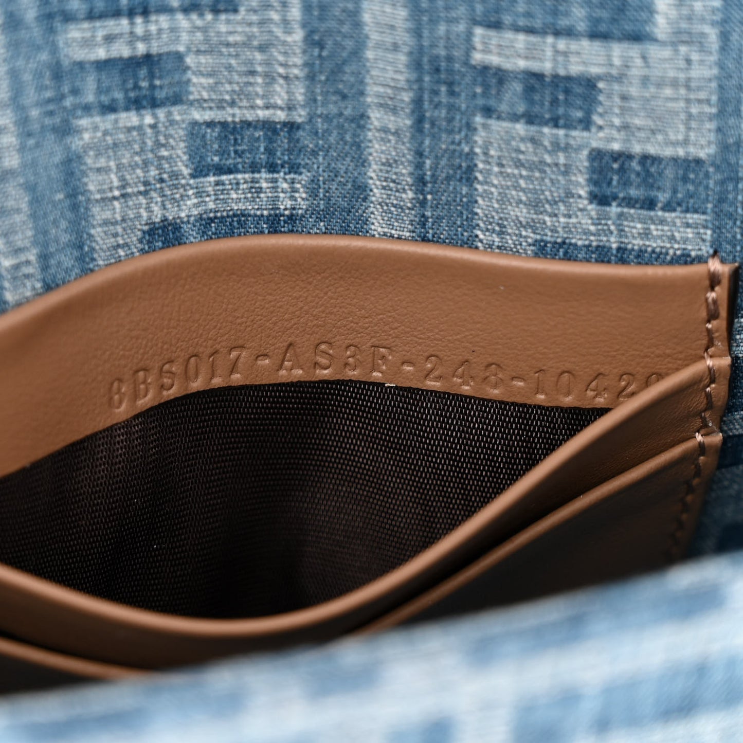 Denim Vitello King F is Fendi FF Embroidered Mini Baguette Denim Sand