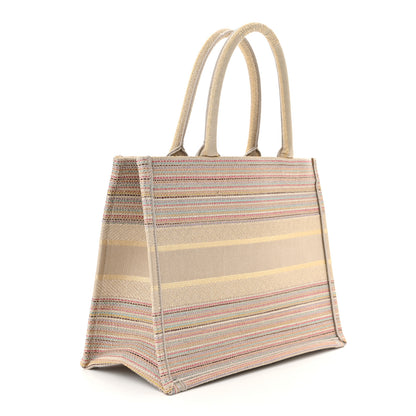 Christian Dior Canvas Embroidered Medium Stripes Book Tote Beige Multicolor 3 of 11