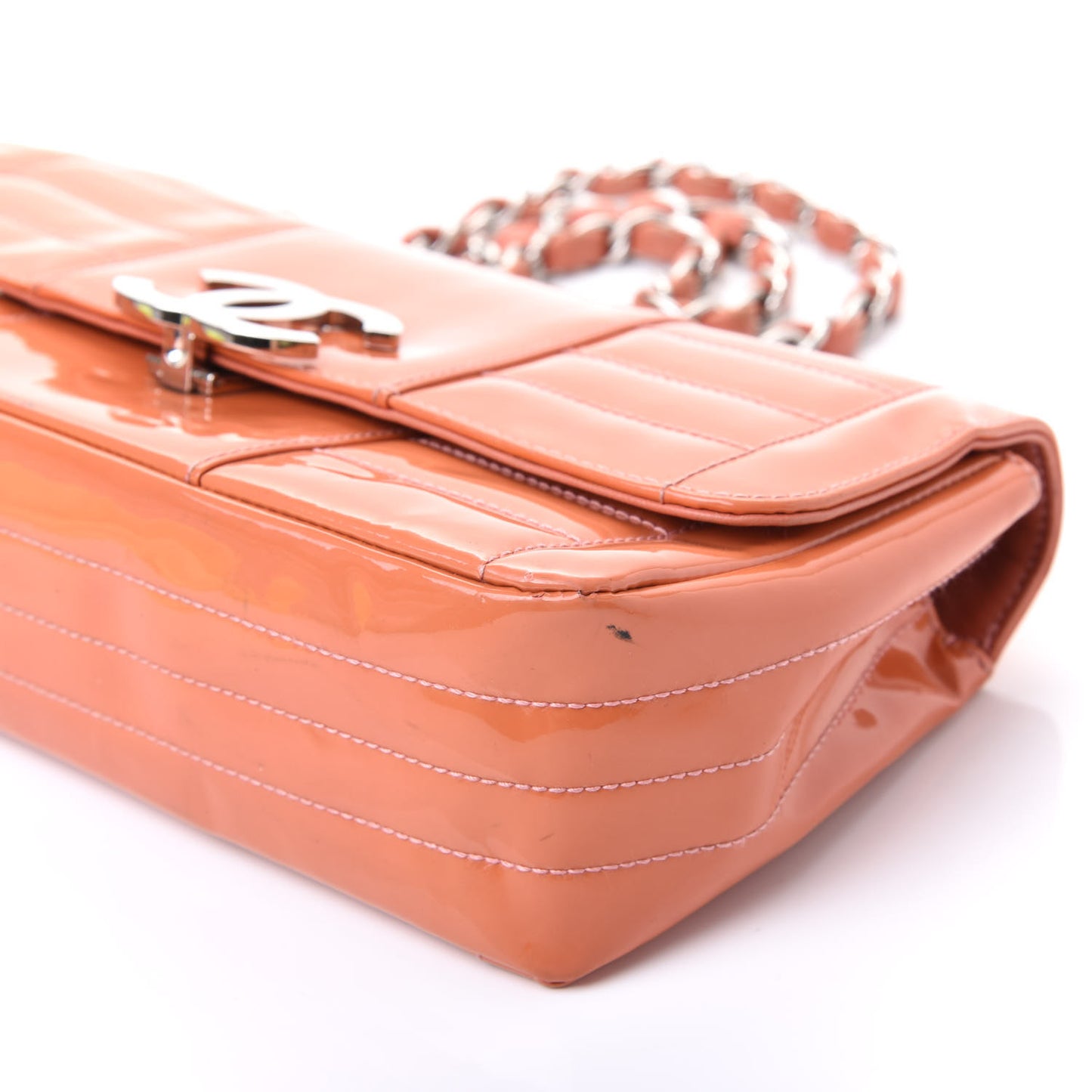 Patent Horizontal Quilted Medium Single Flap Pink