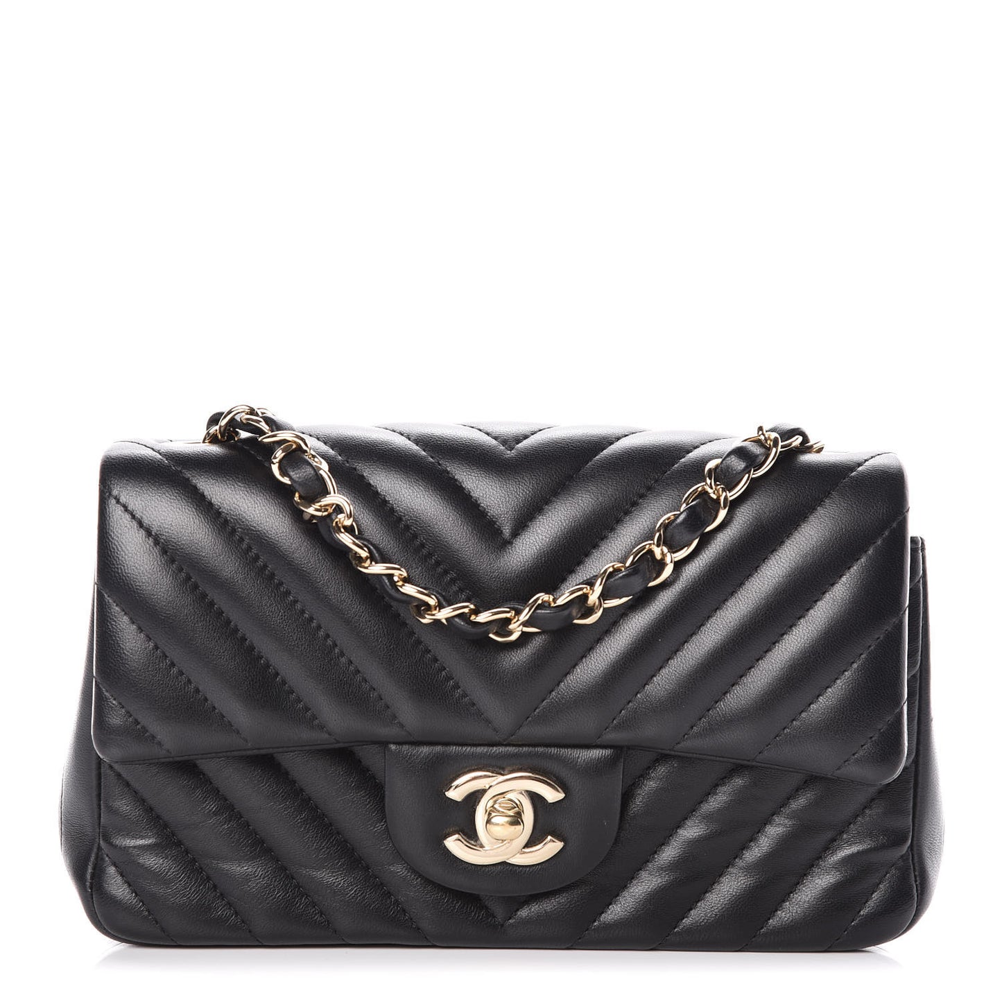Lambskin Chevron Quilted Mini Rectangular Flap Black