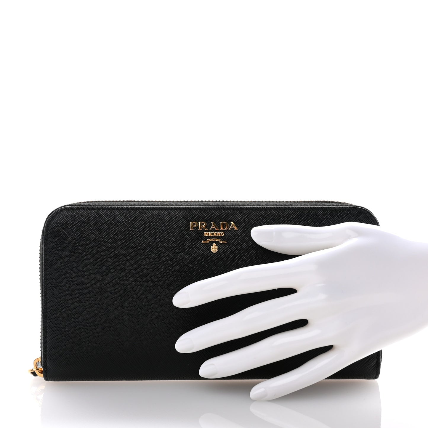 Saffiano Metal Zip Around Wallet Black