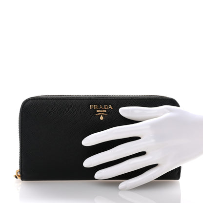 Prada Saffiano Metal Zip Around Wallet Black 2 of 8
