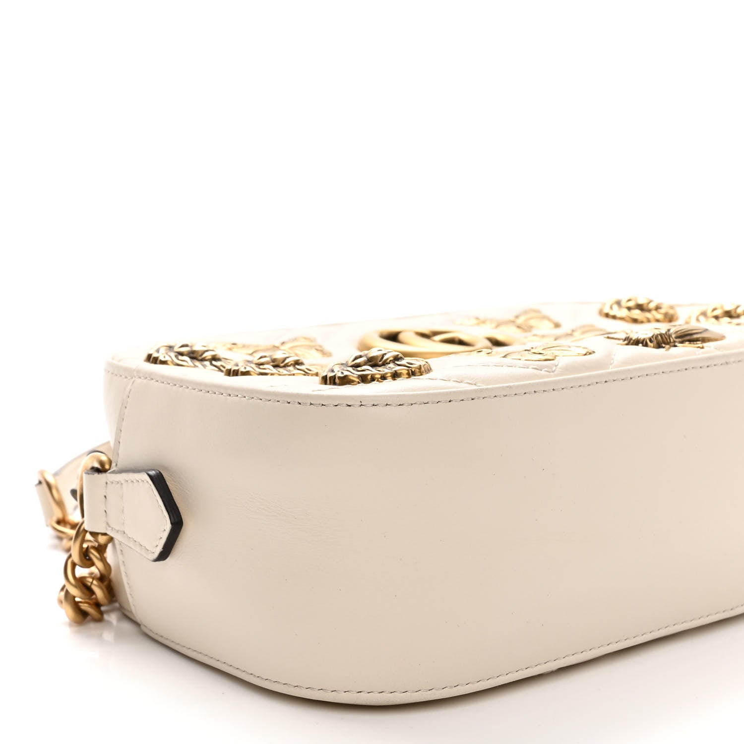 Gucci Calfskin Matelasse Animal Studs Small GG Marmont Chain Shoulder Bag White 8 of 9