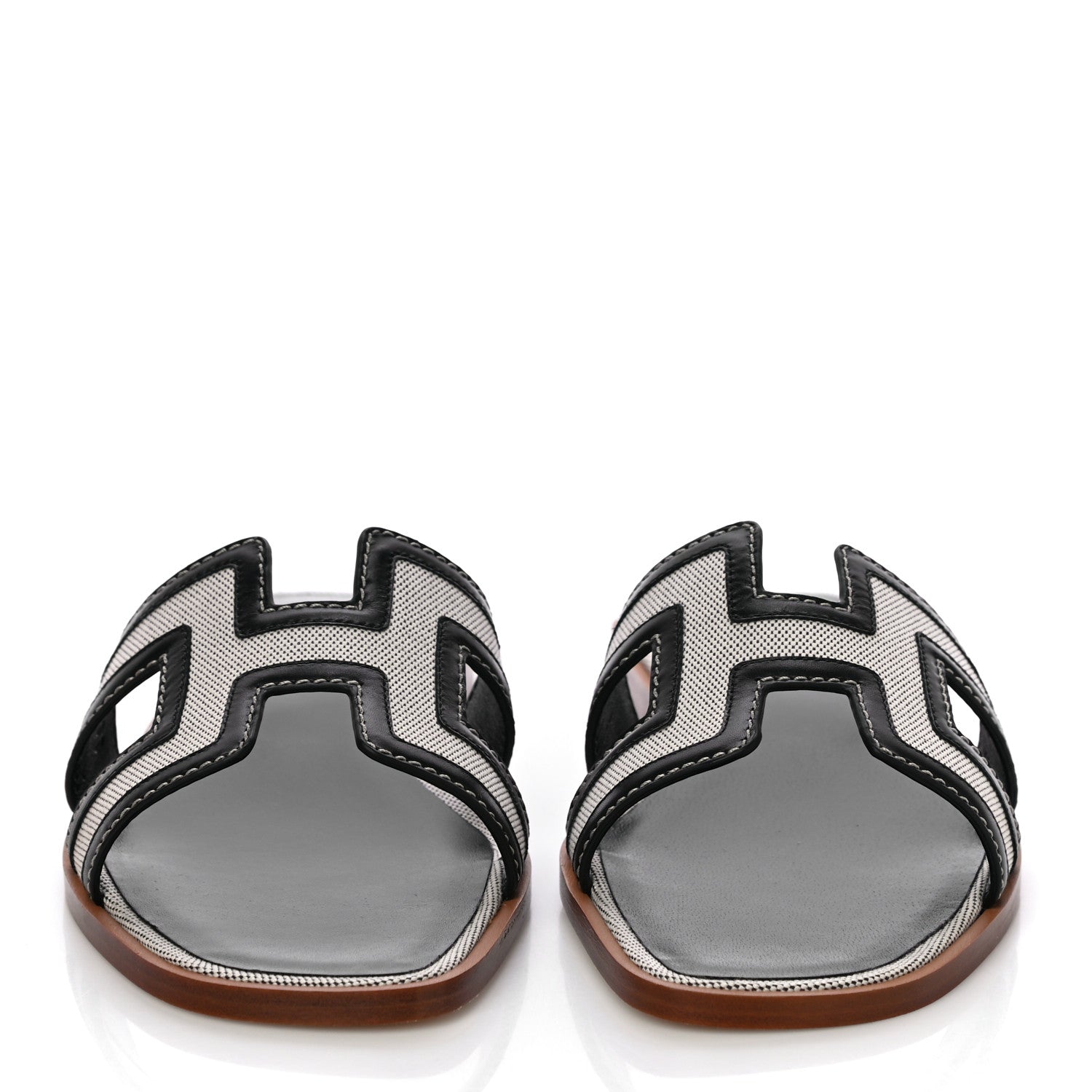 Hermes Calfskin Canvas Oran Sandals 38 Black 2 of 12