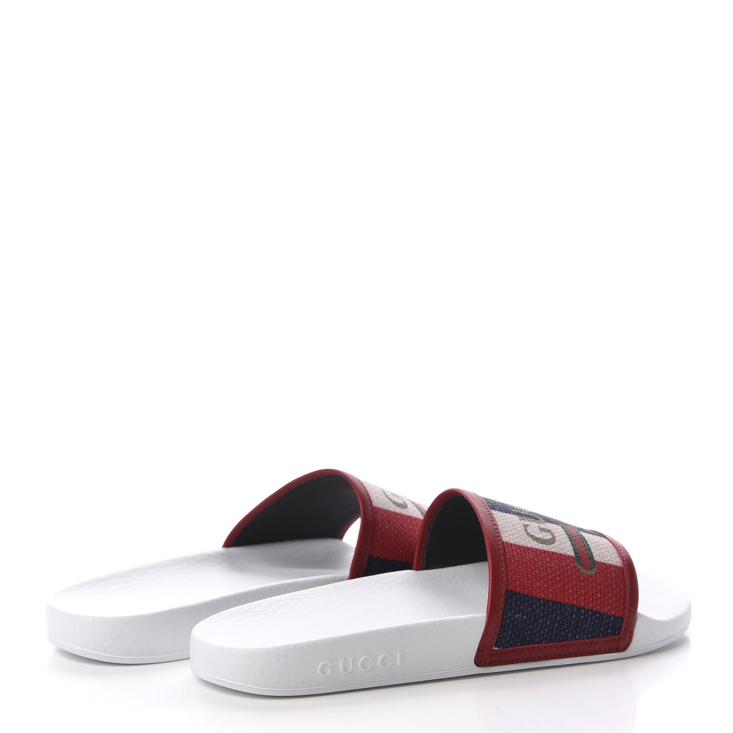 Gucci Canvas Sylvie Stripe Logo Pursuit Slide Sandals 39 Mystic White Hibiscus Red Maritime 4 of 8